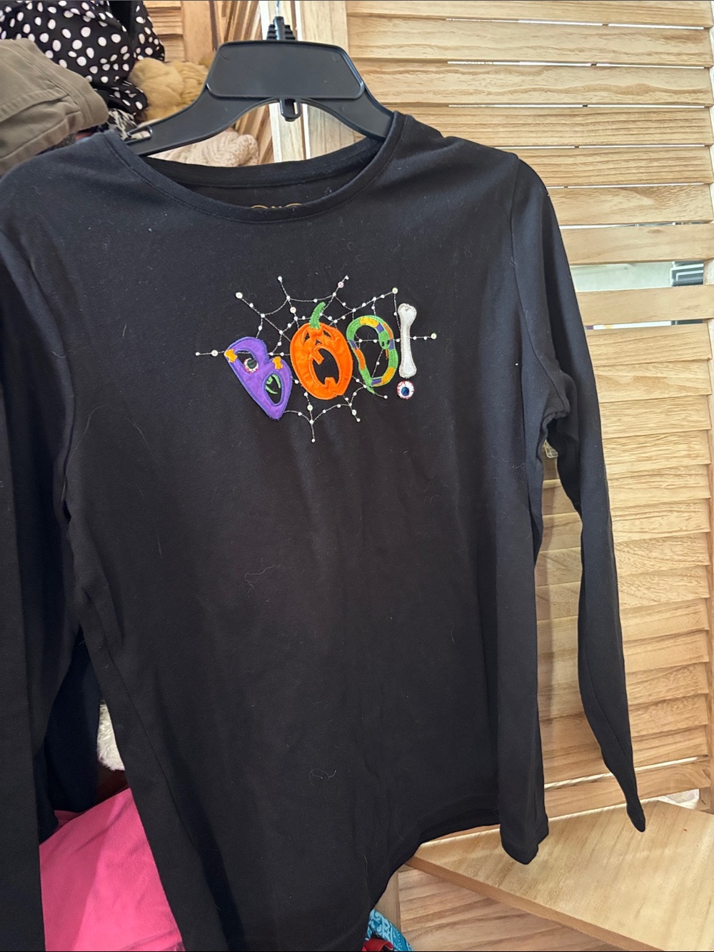 Ladies Black 'Boo!' Halloween Long-Sleeve Top large